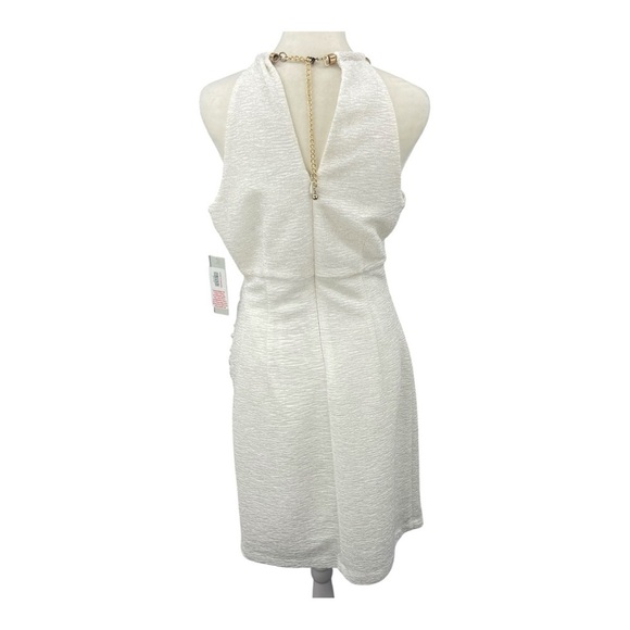 Eliza J Ivory & Gold Fukuro Textured Glitter Halter Sheath Party Cocktail NWT - Picture 4 of 13